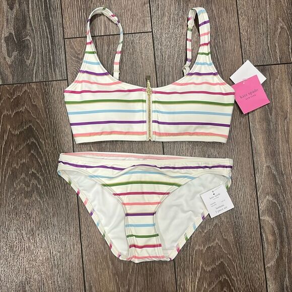 KATE SPADE (NWT) Zip Front Bikini Top & Bottoms, Party Stripe, Size XS - Picture 3 of 10